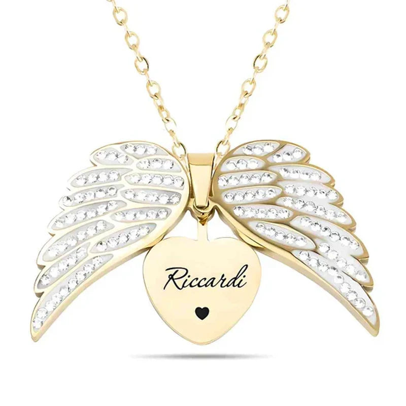 CapeGlow® Angel Wings Heart Necklace – Custom Name Jewelry for a Touch of Personal Magic