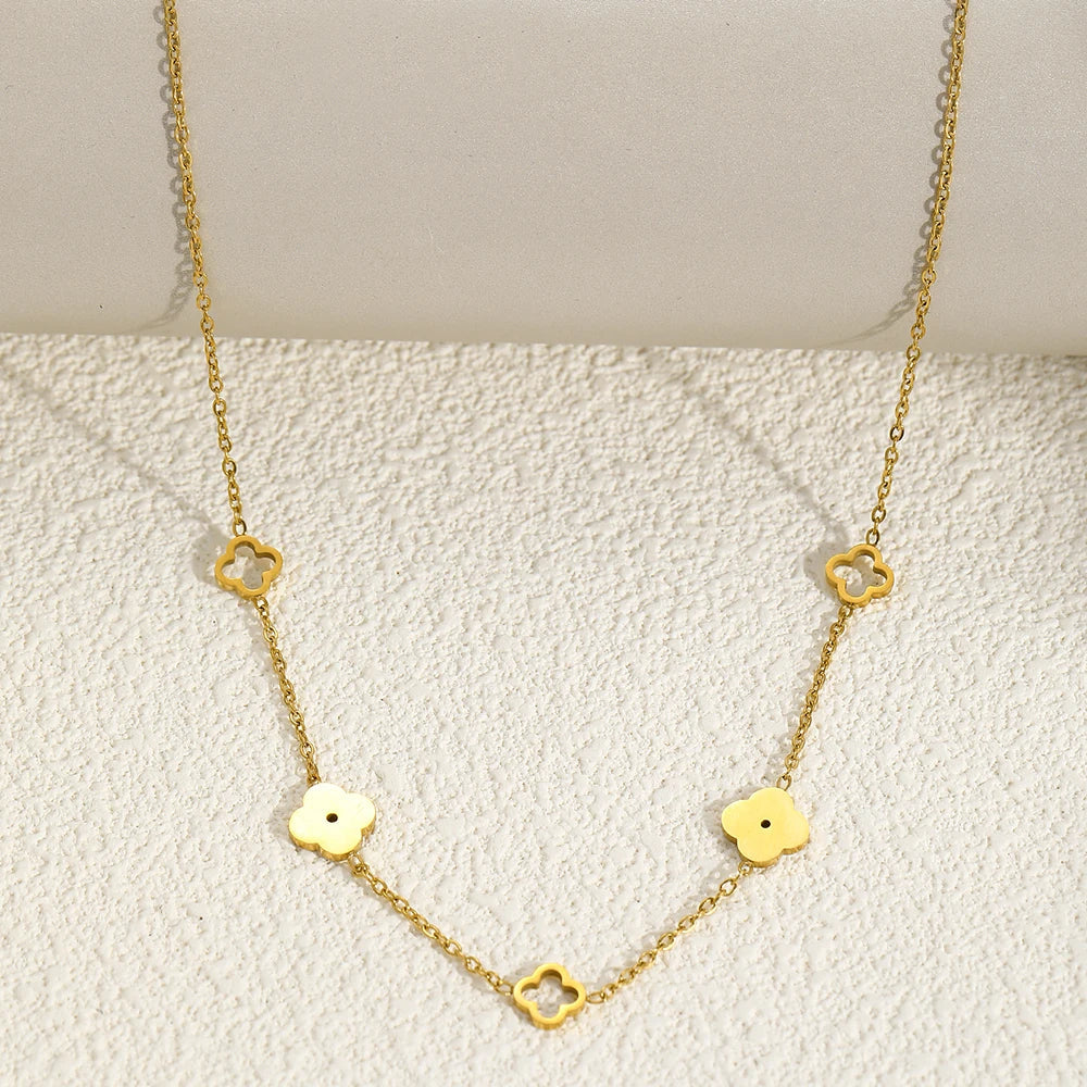 Lucky Four-Leaf Clover Necklace – Stainless Steel Elegant Jewelry CapeGlow