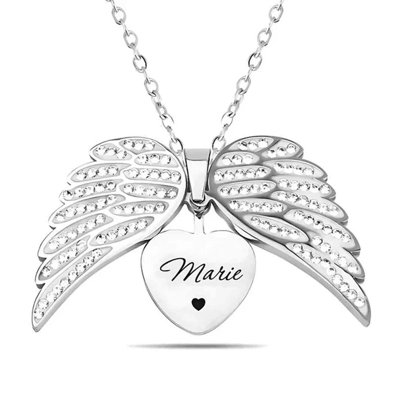 CapeGlow® Angel Wings Heart Necklace – Custom Name Jewelry for a Touch of Personal Magic