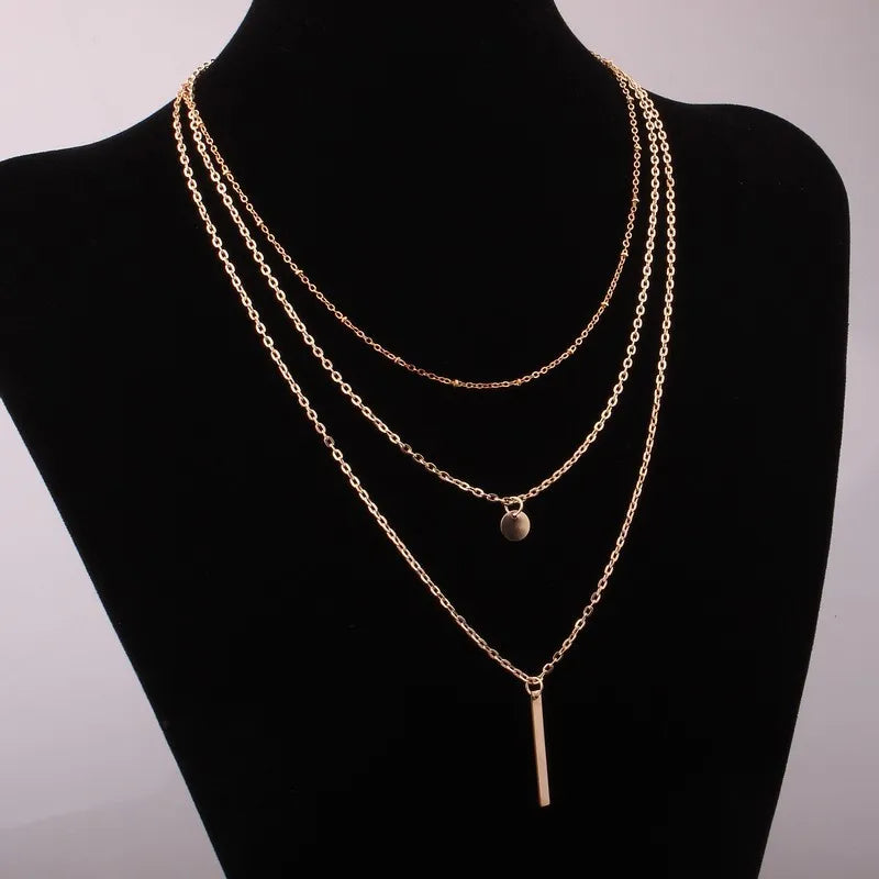 CapeGlow® Geometric Sequin Chain Necklace – Dazzling Multi-Layer Metal Statement Piece