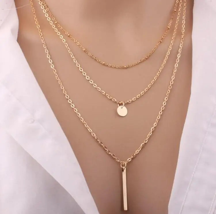 CapeGlow® Geometric Sequin Chain Necklace – Dazzling Multi-Layer Metal Statement Piece