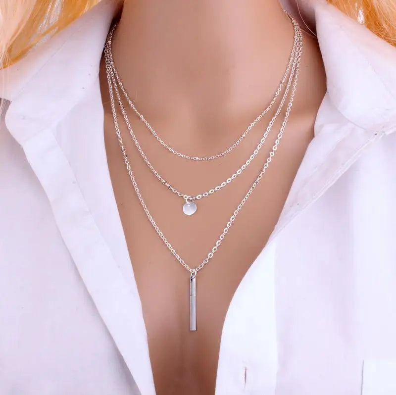 CapeGlow® Geometric Sequin Chain Necklace – Dazzling Multi-Layer Metal Statement Piece