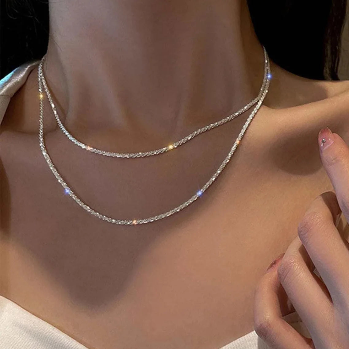 CapeGlow® Sparkling Silver Choker Necklace - Elegant Adjustable Design for Radiant Style