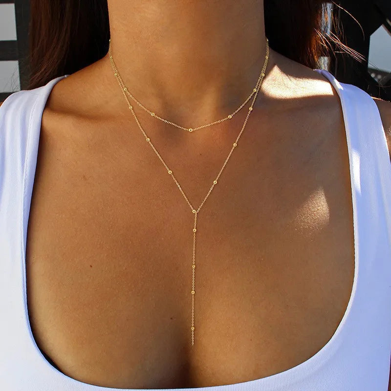 CapeGlow® Lariat Necklace – Stunning Gold Plated Double Layer with Elegant Drop Pendant