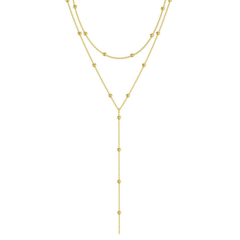 CapeGlow® Lariat Necklace – Stunning Gold Plated Double Layer with Elegant Drop Pendant