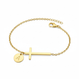 Personalized Gold-Tone "Cross" Initial Charm Bracelet - Faith & Identity Jewelry