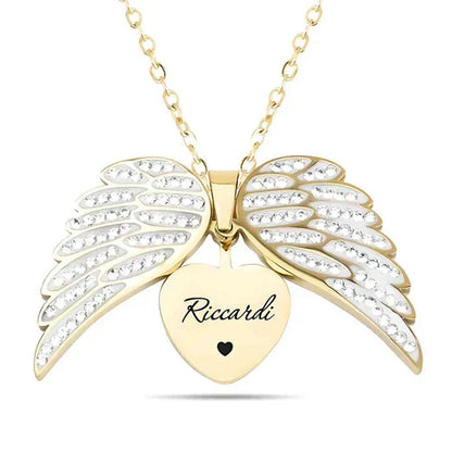 CapeGlow® Angel Wings Heart Necklace – Custom Name Jewelry for a Touch of Personal Magic