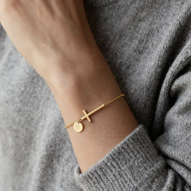 CapeGlow® Personalized Gold-Tone "Cross" Initial Charm Bracelet - Faith & Identity Jewelry
