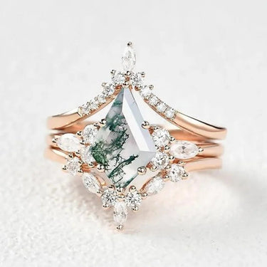 CapeGlow® Lulama – Moss Agate Crown Ring Set💚 Capeglow