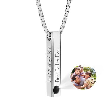 CapeGlow® Custom Engraved Family Memory 3D Bar – Photo Projection Necklace (Unisex)