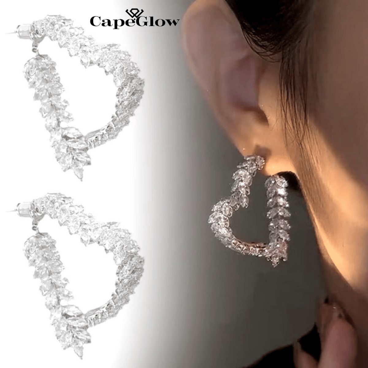 CapeGlow® Amara – Elegant Heart-Shaped Grace Earrings