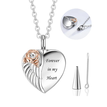 CapeGlow® “Forever in My Heart” Rose Angel Wings Necklace