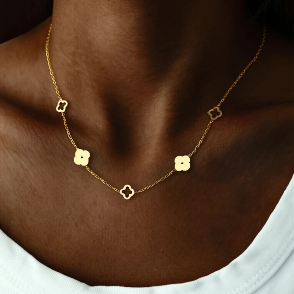 Lucky Four-Leaf Clover Necklace – Stainless Steel Elegant Jewelry CapeGlow