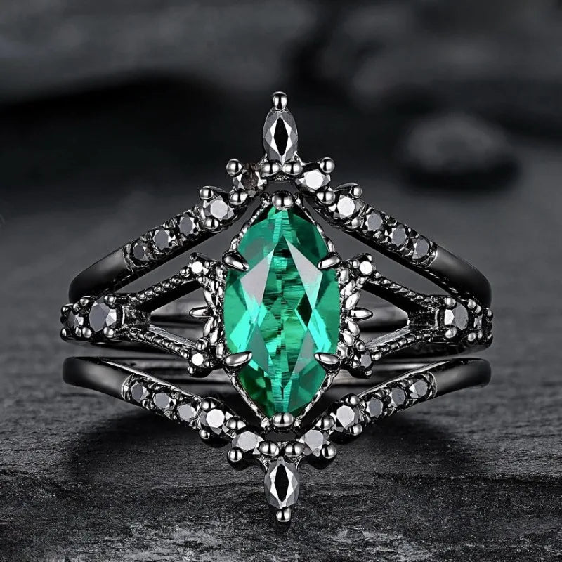 CapeGlow® Lulama – Moss Agate Crown Ring Set💚