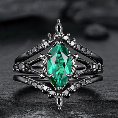 CapeGlow® Lulama – Moss Agate Crown Ring Set💚