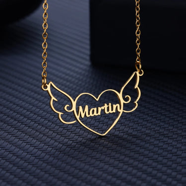 CapeGlow® Custom Angel Wings Heart Name Necklace