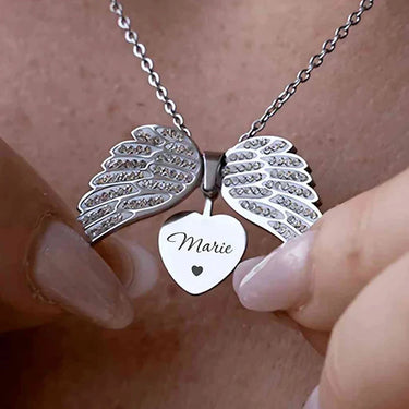 CapeGlow Angel Wings Heart Necklace — Personalized Keepsake