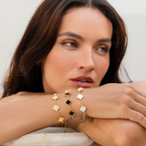 Celine Clover Bracelet - 18K Gold-Plated, Mother of Pearl & Black Enamel