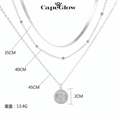 CapeGlow® Naledi – Triple-Layer Sterling Silver Necklace ✨ Capeglow