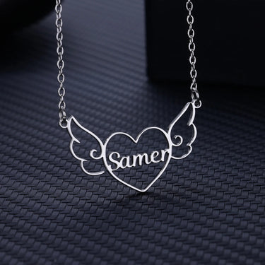 CapeGlow® Custom Angel Wings Heart Name Necklace