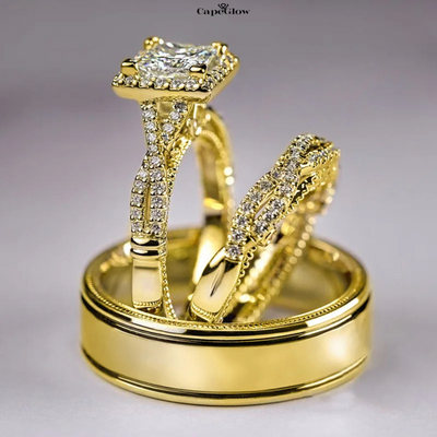 CapeGlow® Lethabo – Royal Bridal & Couple Ring Set 💍
