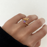 Adjustable "Mermaid Tail" Initial Ring with Rainbow Heart Stone - Hypoallergenic Stainless Steel