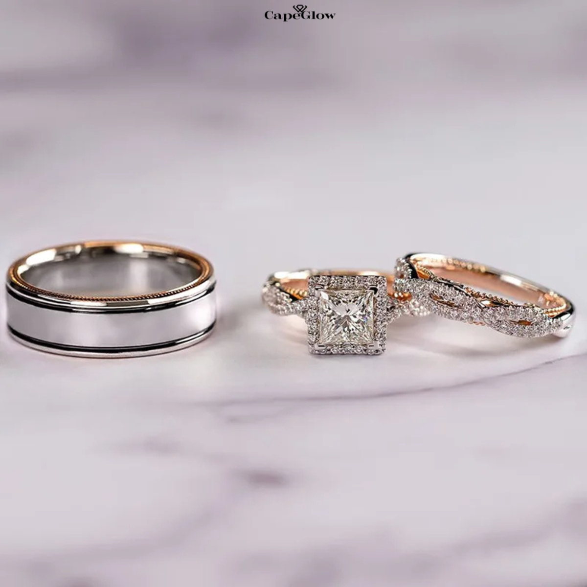 CapeGlow® Lethabo – Royal Bridal & Couple Ring Set 💍