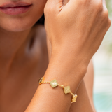 Celine Clover Bracelet - 18K Gold-Plated, Mother of Pearl & Black Enamel