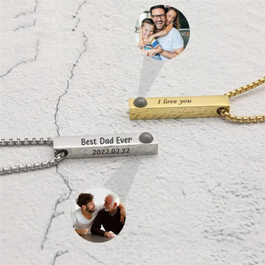 CapeGlow® Custom Engraved Family Memory 3D Bar – Photo Projection Necklace (Unisex)