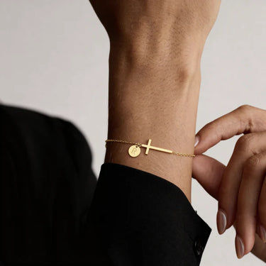 CapeGlow® Personalized Gold-Tone "Cross" Initial Charm Bracelet - Faith & Identity Jewelry