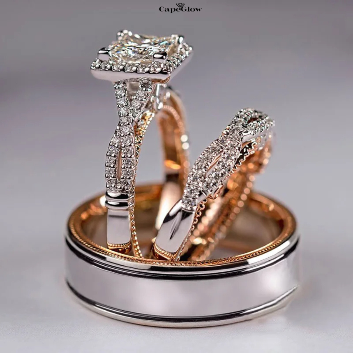 CapeGlow® Lethabo – Royal Bridal & Couple Ring Set 💍