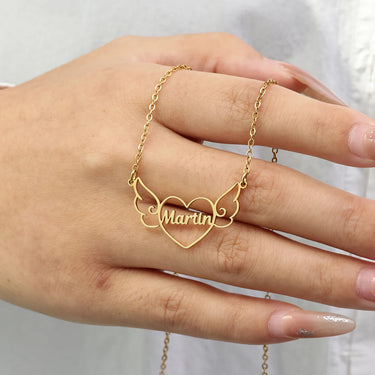 CapeGlow® Custom Angel Wings Heart Name Necklace