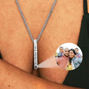 CapeGlow® Custom Engraved Family Memory 3D Bar – Photo Projection Necklace (Unisex)