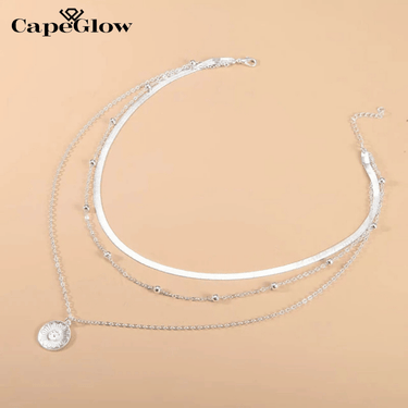 CapeGlow® Naledi – Triple-Layer Sterling Silver Necklace ✨ Capeglow