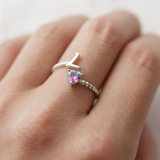 Adjustable "Mermaid Tail" Initial Ring with Rainbow Heart Stone - Hypoallergenic Stainless Steel