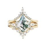 CapeGlow® Lulama – Moss Agate Crown Ring Set💚 Capeglow