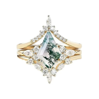 CapeGlow® Lulama – Moss Agate Crown Ring Set💚 Capeglow