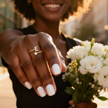 Adjustable "Classic" Initial Ring - Personalized Stainless Steel & Zirconium Jewelry