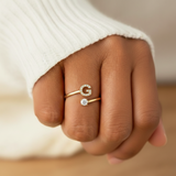Adjustable "Classic" Initial Ring - Personalized Stainless Steel & Zirconium Jewelry