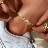 2pc 14k Gold Plated Chunky Link Anklet Set - Brick & Flat Cuban Styles