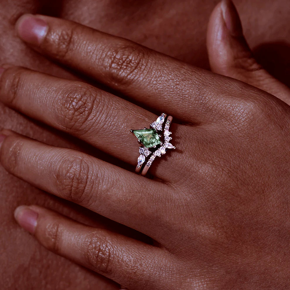 CapeGlow® Lulama – Moss Agate Crown Ring Set💚