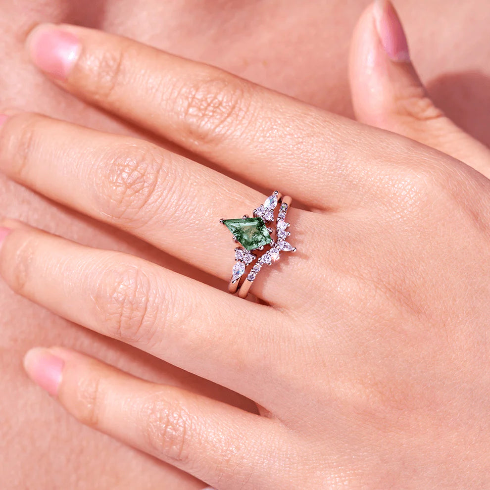 CapeGlow® Lulama – Moss Agate Crown Ring Set💚