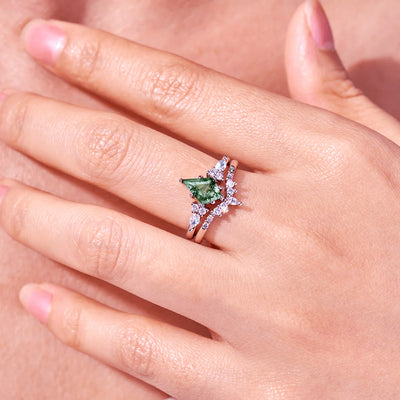 CapeGlow® Lulama – Moss Agate Crown Ring Set💚