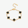Celine Clover Bracelet - 18K Gold-Plated, Mother of Pearl & Black Enamel