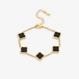 Celine Clover Bracelet - 18K Gold-Plated, Mother of Pearl & Black Enamel
