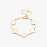 Celine Clover Bracelet - 18K Gold-Plated, Mother of Pearl & Black Enamel