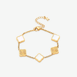 Celine Clover Bracelet - 18K Gold-Plated, Mother of Pearl & Black Enamel
