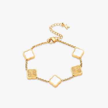 Celine Clover Bracelet - 18K Gold-Plated, Mother of Pearl & Black Enamel