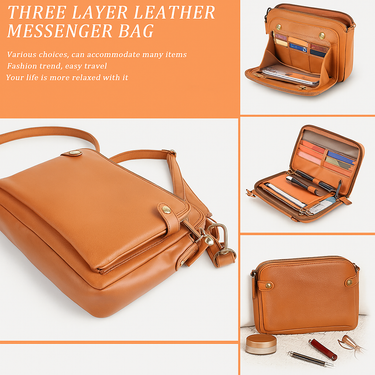 The CapeGlow® Large Capacity Waterproof 3-Layer Crossbody Full Grain Leather Bag Capeglow