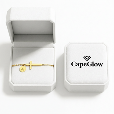 CapeGlow® Personalized Gold-Tone "Cross" Initial Charm Bracelet - Faith & Identity Jewelry